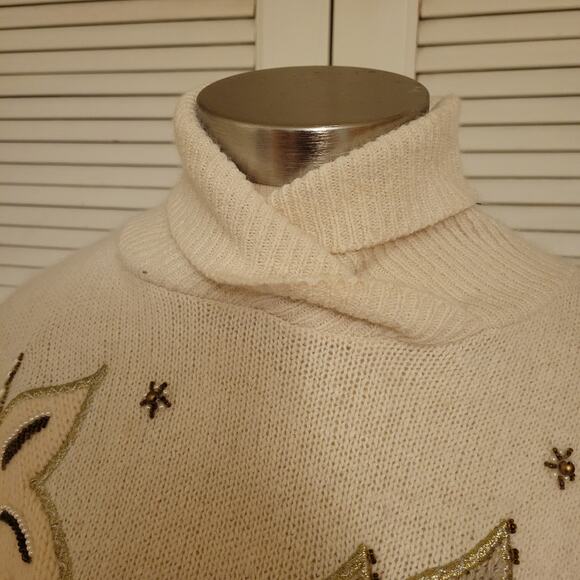 iB Diffusion Vintage Silk Blend Sweater Women's Small Cream Fall Leaves - Picture 5 of 10